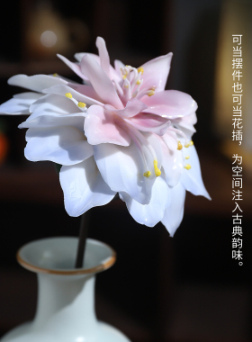非遗陶瓷釉下彩昙花枝永生花摆件