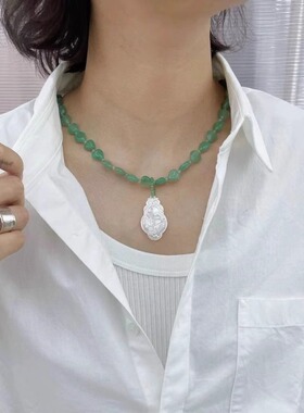 绿色玉石心形原创项链--礼物