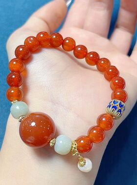 玉阅珠宝红玛瑙珍珠转运珠手链
