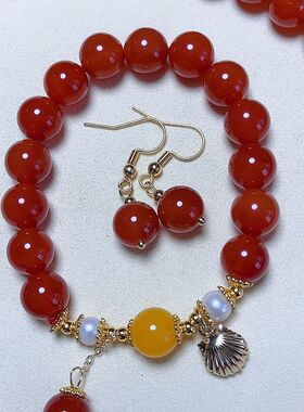 天然红玛瑙三件套转运珠手链