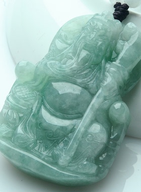 A货缅甸玉器挂件项链关公吊坠