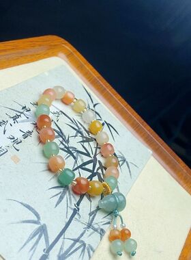 天然金丝玉老型珠手串女款