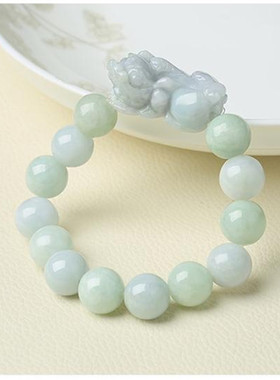 天然翡翠A货手工打磨福运貔貅玉石手串玉珠子男女情侣款手链礼品