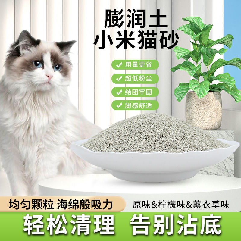 超细小颗粒猫砂除臭20公斤40斤矿物质沙膨润土低粉尘不沾底小米砂-图0