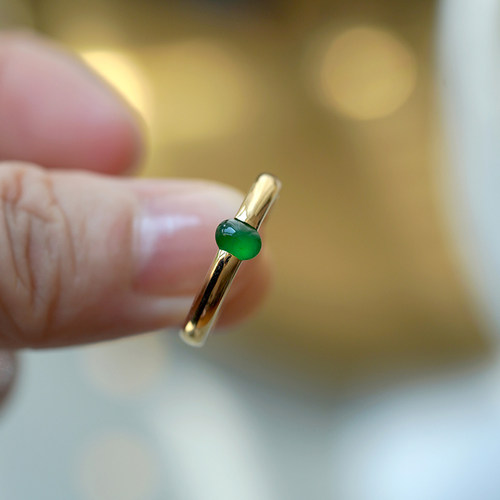 良器艺术| 18K金翡翠帝王绿卡镶戒指大牌时尚正品女戒金镶玉 - 图1