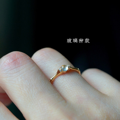 良器艺术 18K金镶玉翡翠老坑祖母绿小灯泡戒指 女款手饰 - 图2