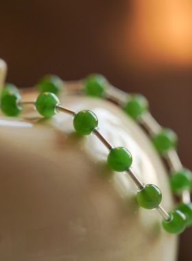 良器艺术·天然碧玉手链项链女 果绿色 · 银链手链项链套装