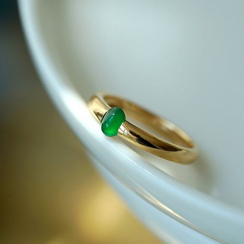 良器艺术| 18K金翡翠帝王绿卡镶戒指大牌时尚正品女戒金镶玉 - 图0
