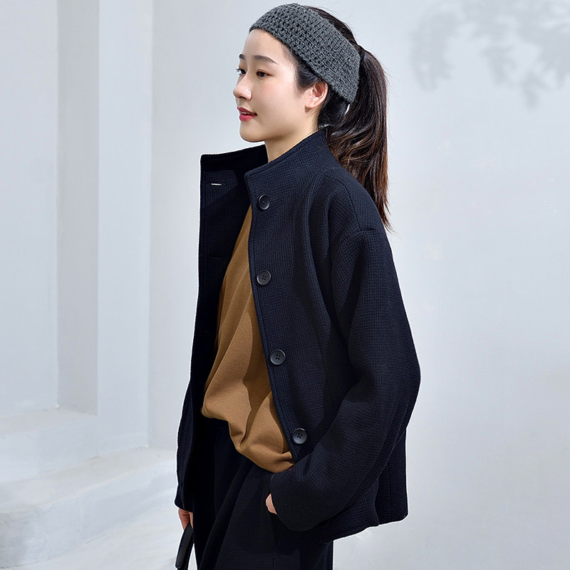 柒白初秋新款气质穿搭华夫格宽松大码黑色呢子短款风衣毛呢外套女,淘宝优惠券,粉丝福利购,淘宝优惠卷