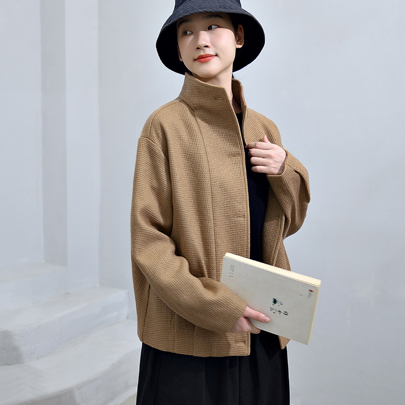 柒白初秋新款气质穿搭华夫格宽松大码黑色呢子短款风衣毛呢外套女,淘宝优惠券,粉丝福利购,淘宝优惠卷