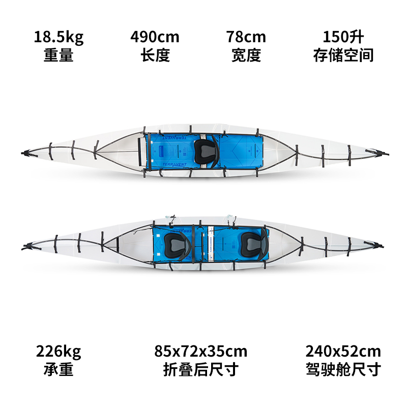 Terravent壹鲦双人可折叠皮划艇便携船户外独木舟路亚钓鱼漂流船 - 图2