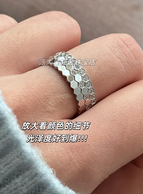 蜂巢戒指纯银镀18k玫瑰金蜂窝小众高级感叠戴男女情侣对戒食指环