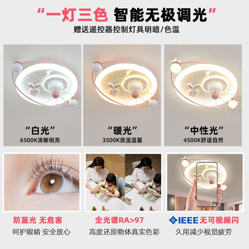 儿童房女孩风扇灯2026新款360度摇头静音卡通公主护眼星空电扇灯 - 图2