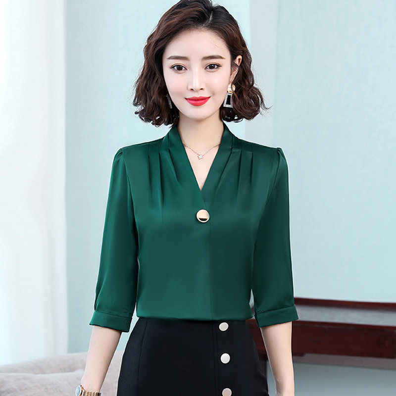 雪纺七分袖2020夏季中袖职业衬衫 后昔衬衫