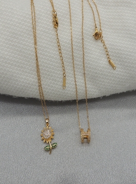 外贸镶嵌锆石铜质钛钢链条镀金