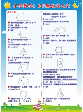 数学公式换算六年级定义概念墙贴