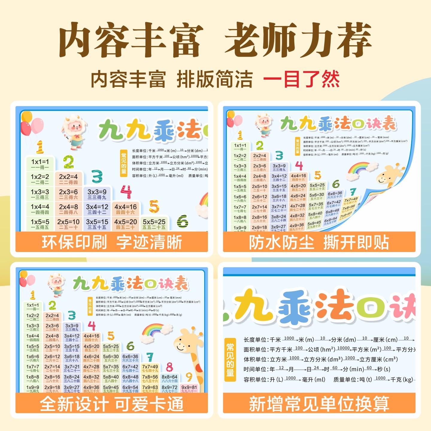 小学生九九乘法口诀表挂图背诵神器99乘法表数学乘除法教具挂墙贴,淘宝优惠券,粉丝福利购,淘宝优惠卷