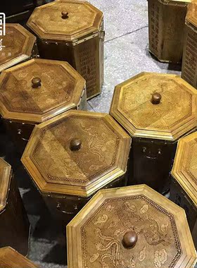 金丝楠家用米桶圆形厨房米缸50斤实木防虫蛀防潮茶饼收纳储物罐