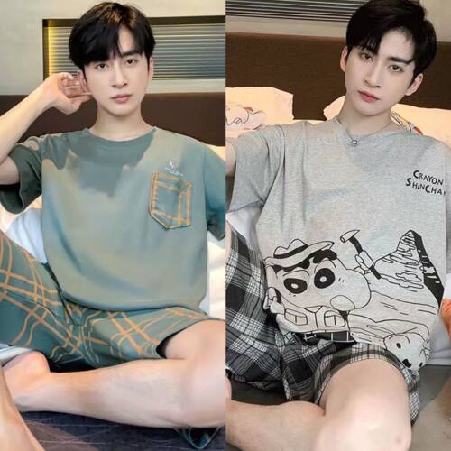 男士睡衣夏季纯棉100％全棉短袖短裤夏天薄款2026男款大码家居服 - 图1