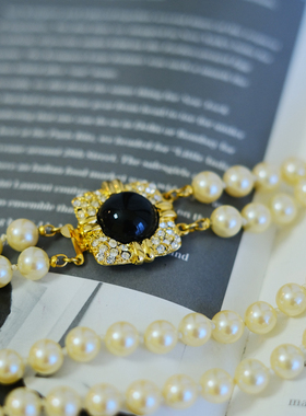 toccata vintage joan rivers 黑色方形 珍珠 双层 项链