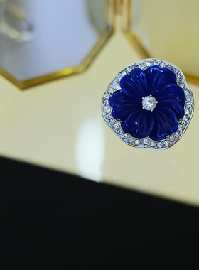 艺伎的胭脂 vintage KJL 花卉 蓝色 小码  戒指