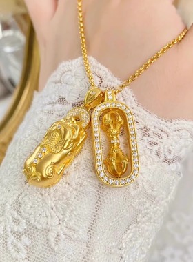 韦雪同款金包银貔貅金刚杵项链