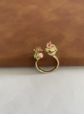 镀18K真金轻奢手绘珐琅彩釉田园风华正茂可打开甜美百搭戒指指环