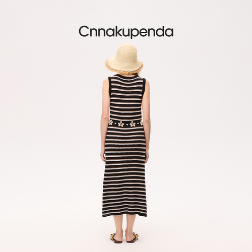 CNNAKUPENDA贝花迹连衣裙 休闲条纹中长款夏季套头女装手工贝壳 - 图1