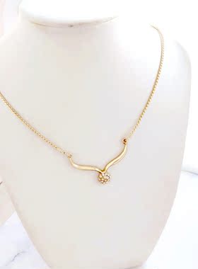 一路有你项链锁骨链首饰镶钻简约气质潮网红金色鹿角吊坠耳钉套装