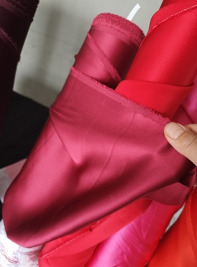 婚服专用大红色正红色百分百桑蚕丝面料真丝服装床品布料