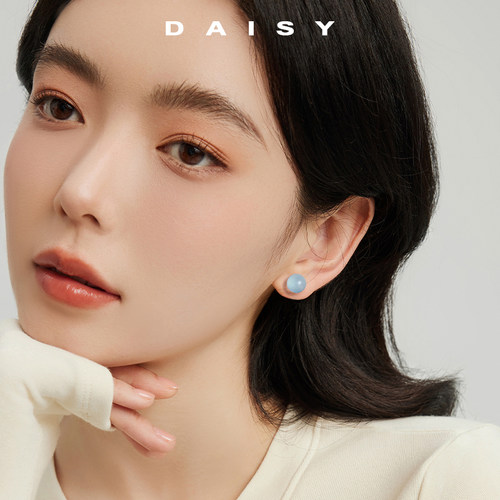999纯银天然海蓝宝耳钉女气质小众养耳洞耳环简约螺丝拧扣耳饰品 - 图0