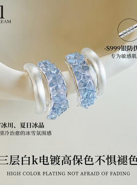999纯银针冰透碎钻耳环高级轻奢