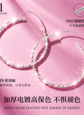 925纯银针碎冰冰大圈圈耳环高级