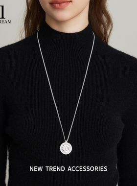 如意圆盘吊坠长款项链女