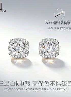 999纯银针爆闪方糖耳钉小众高级