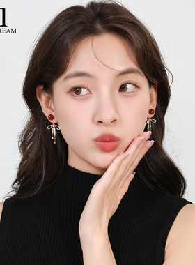 安克拉红色蝴蝶结流苏耳环女