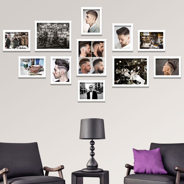 男士发型图片造型装饰画理发店挂画发廊美发店组合照片墙相框壁画