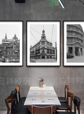 民国风餐厅饭店装饰画会所酒店咖啡厅壁画老上海街建筑剧本杀挂画