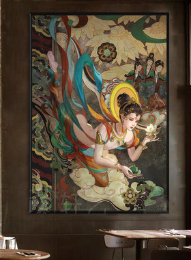 敦煌飞天九色鹿装饰画玄关福鹿