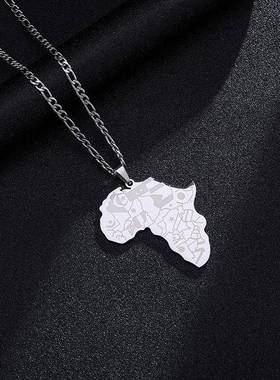 非洲地图项炼不锈钢非洲大地图项炼妇女的普遍嘻哈时尚