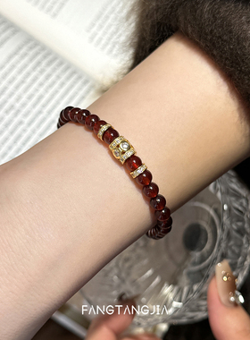 天然橙石榴石好运纯银红色葫芦手串轻奢精致水晶手链女生