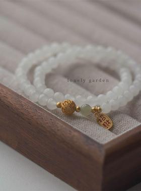 原创手作孤独花园garden天然和田玉白玉晴水手串手链纯银镀金女礼