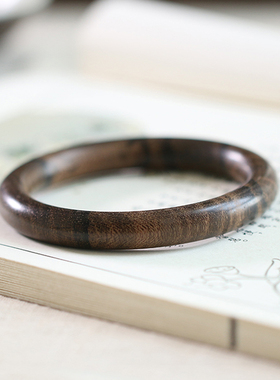 天然沉香木虎皮纹理圆条美人镯