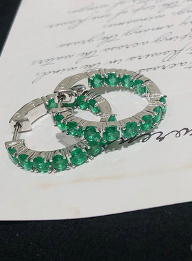 天然祖母绿嗯哼祖母绿耳环星赞银