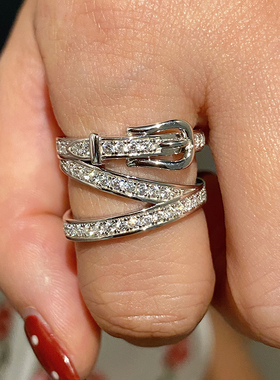 轻奢纯银镀白金多层满钻戒指