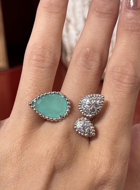 重工天然石蓝玉髓精致水滴戒指