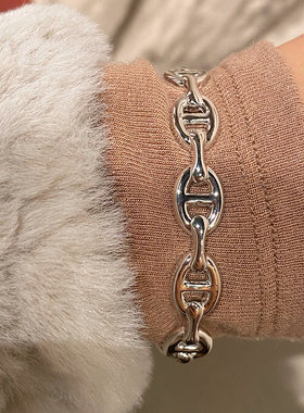 重工纯银猪鼻子开口手镯