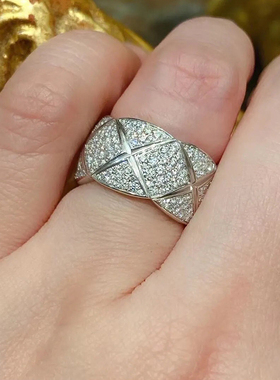 925纯银满钻情侣菱格纹戒指