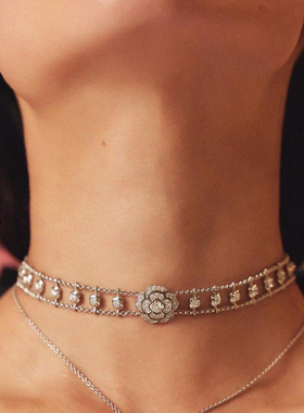 重工满钻山茶花纯银颈链choker