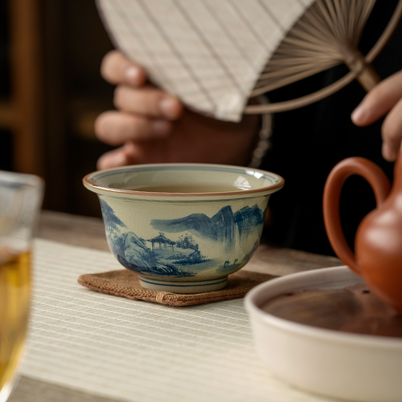 景德镇老陶泥手工青花山水主人杯陶瓷手绘功夫茶具茶杯单杯品茗杯-图3